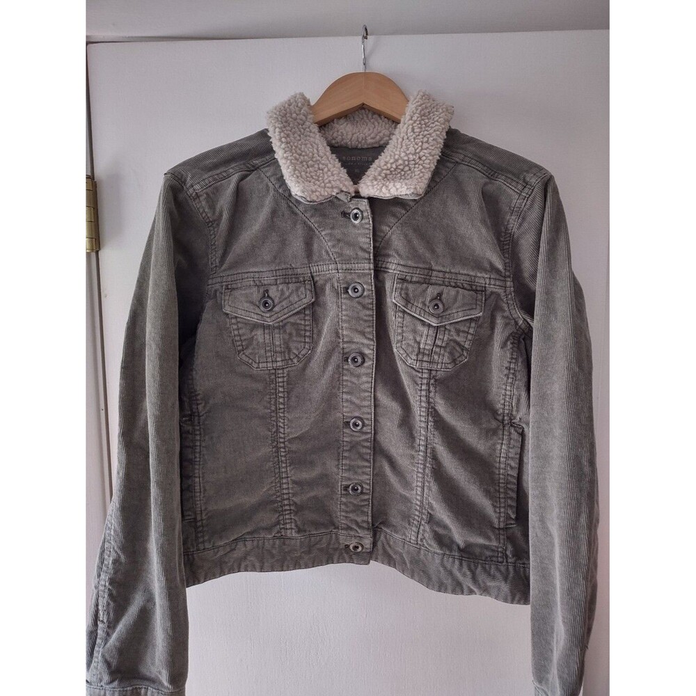 Sonoma Life + Style Faux Fur Sherpa Collar Corduroy Jacket Sage Green Women’s XL